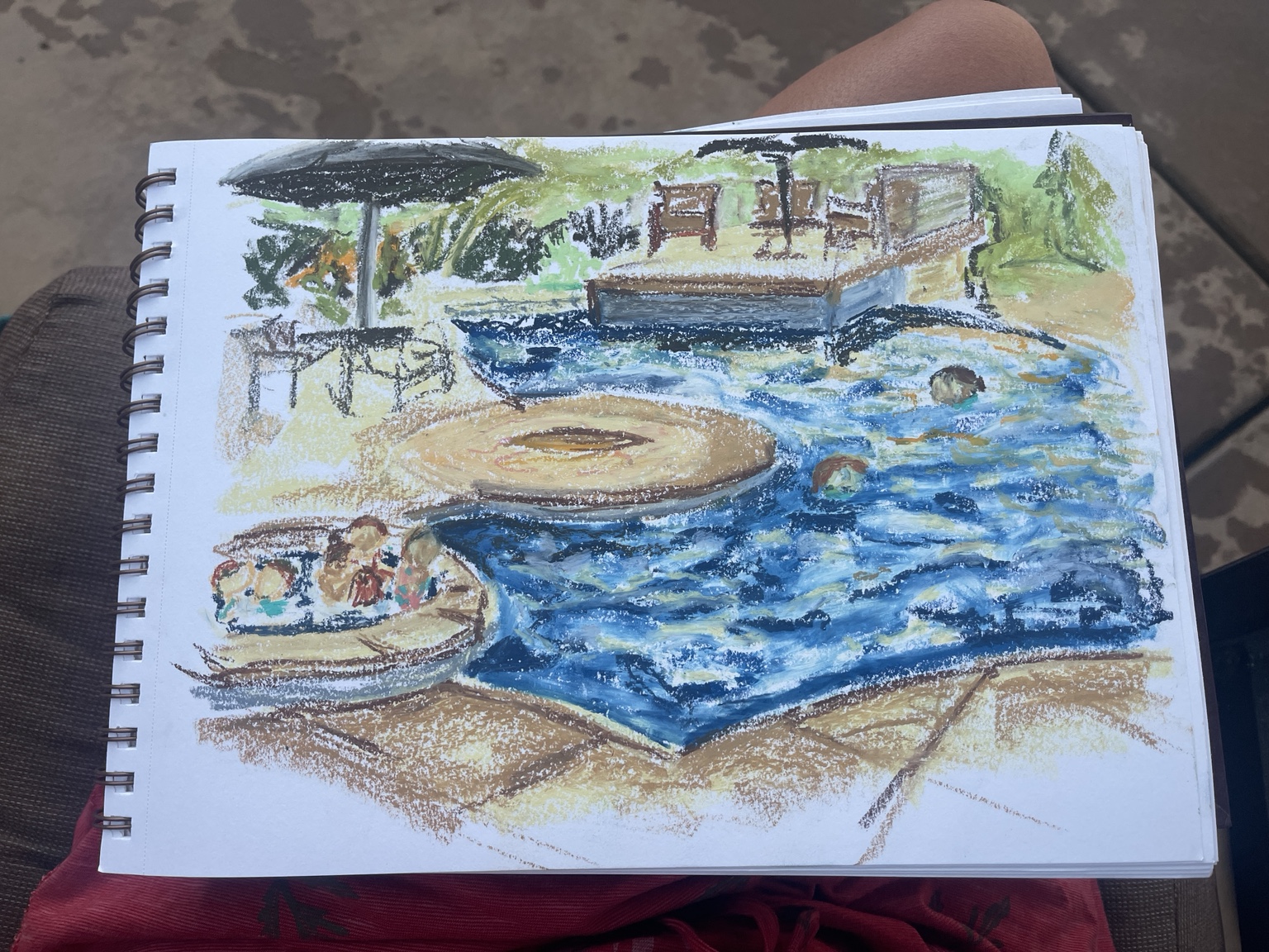 Loose oil pastel pool scene