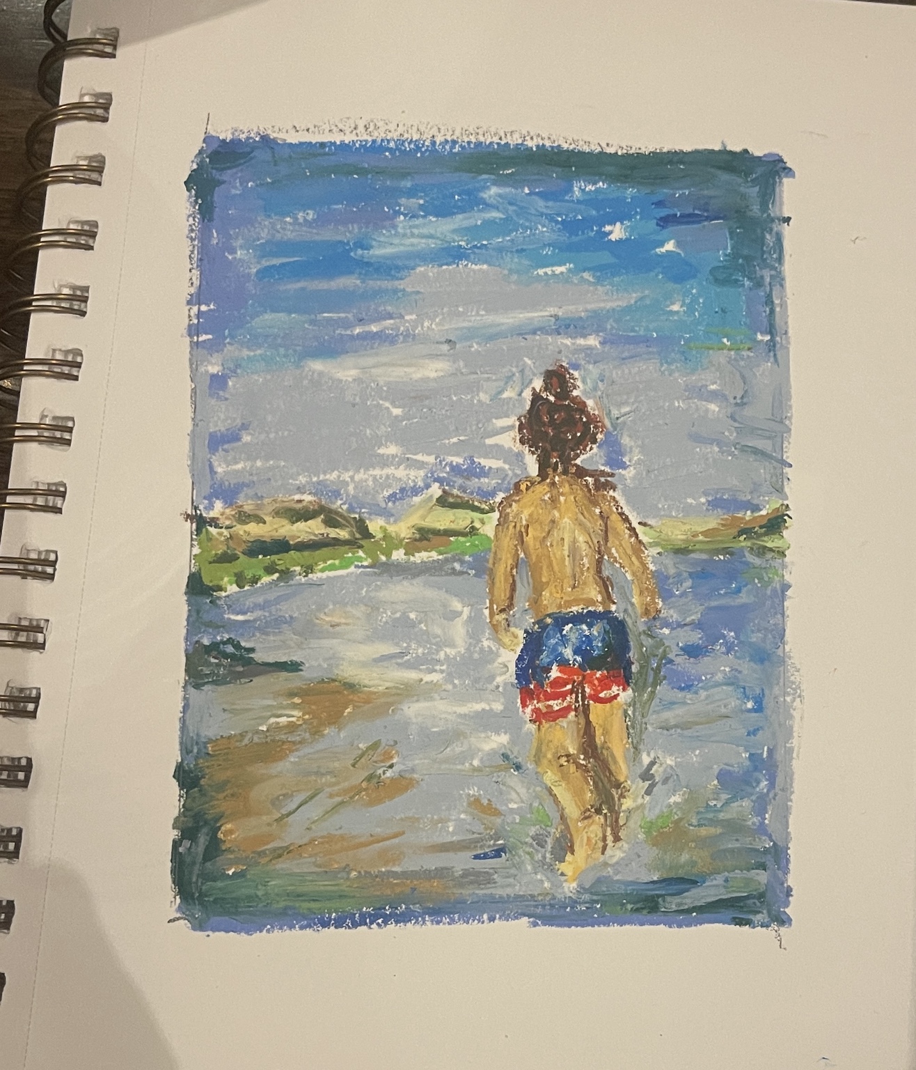 Oil pastel in a sketchbook inspired by the reference photograph